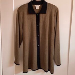 Misook blouse, herringbone tan & black. Size Ladies L women's Large. Long sleeve